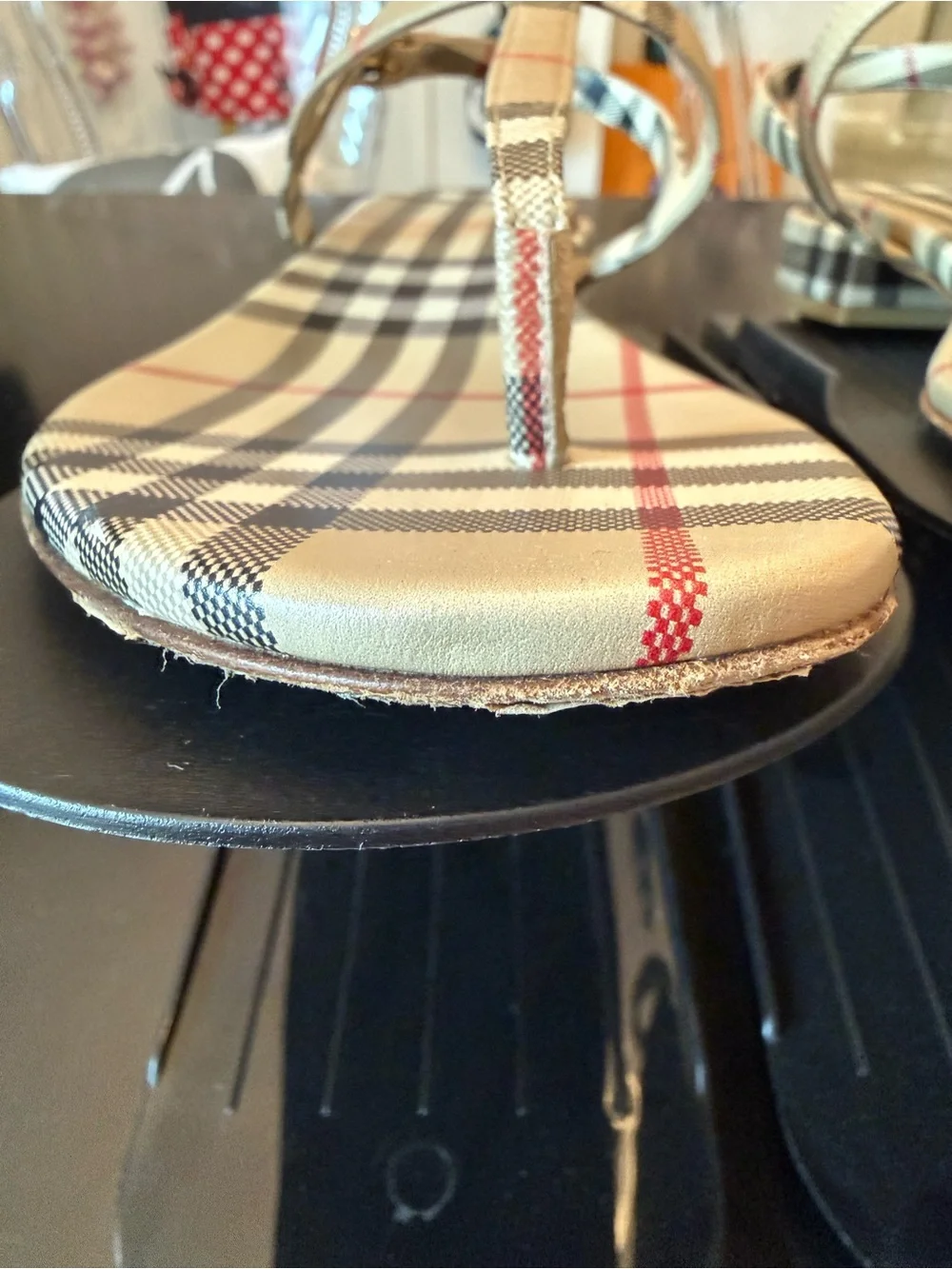 Burberry Beige Plaid T-strap Sandals - Picture 2 of 11